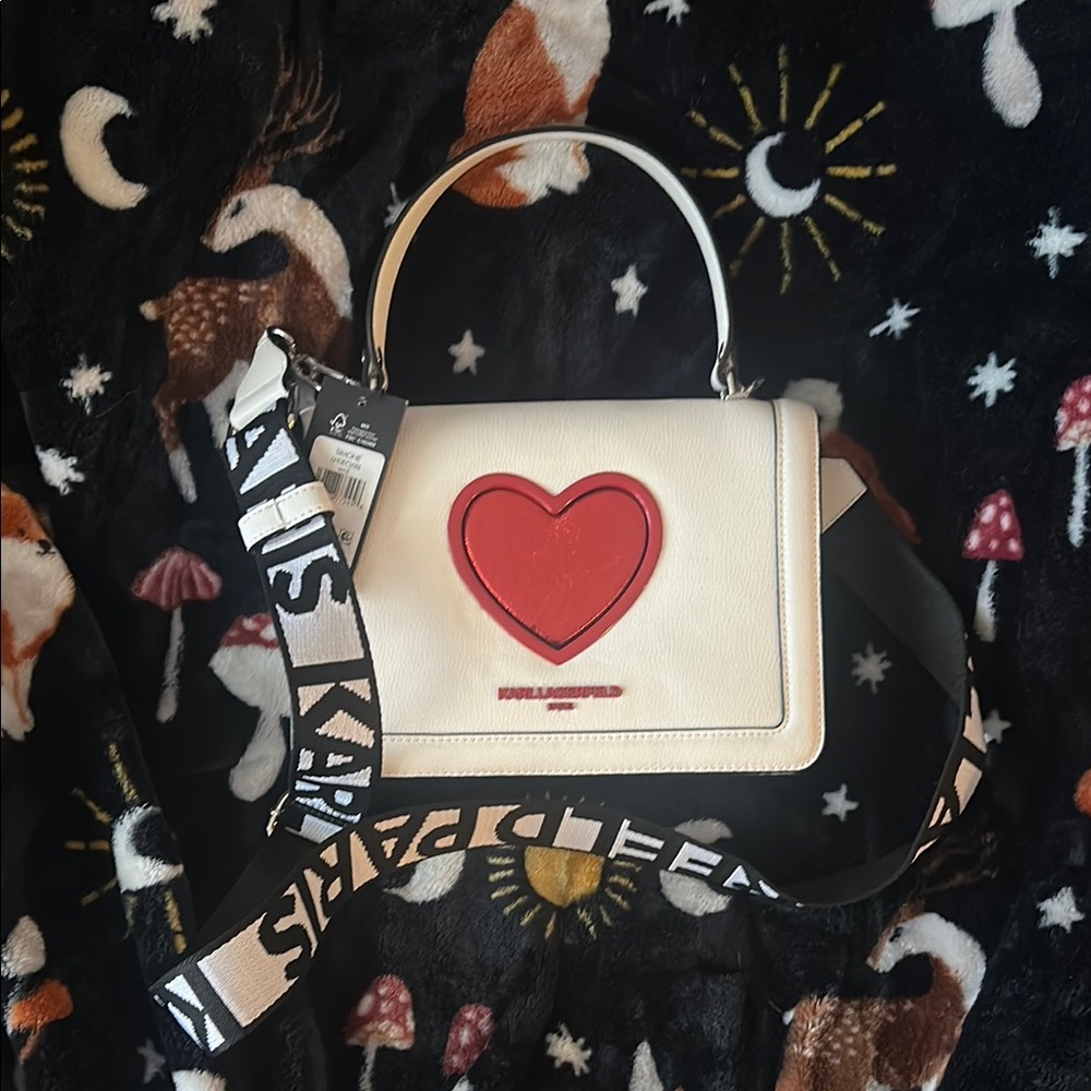 Karl Lagerfeld Cream and Red Heart Crossbody Bag